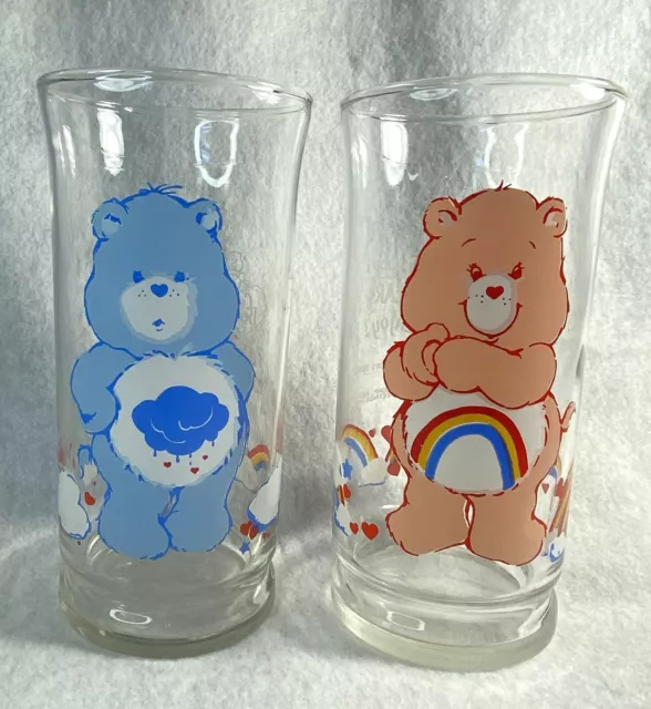 1983 Care Bears CHEER BEAR & GRUMPY BEAR Pizza Hut Collector's Series Glasses