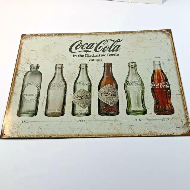 Coca-Cola Tin Metal Sign "In the Distinctive Bottle" Est. 1886 Coke Evolution