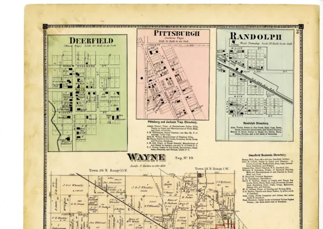 1874 Map of Wayne, Indiana, with family names, from Atlas of Randolph County