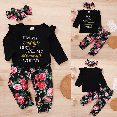 Newborn Baby Girls Ruffle Long Sleeve Tops Floral Long Pants Outfits Clothes