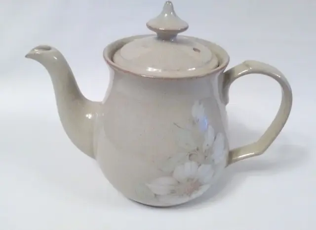 Denby 'Daybreak' Fine Stoneware Teapot Oatmeal Brown Accents & Flower