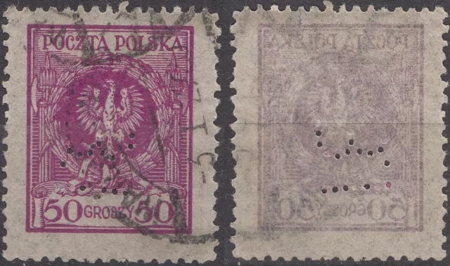 2) Polen 1924 Freimarken mit Firmenlochungen " " Mi.Nr: 211 (1070)