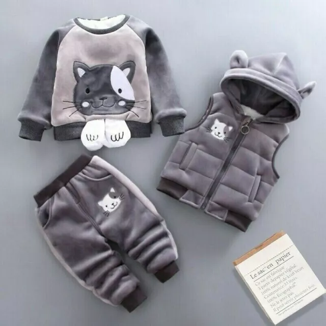 Bébé Hiver Chaud Velours Capuche Manches Longues Manteau + Pull Veste + Pantalon