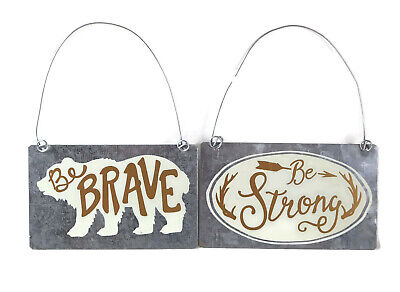 Collins Be Brave Bear and Be Strong Antler Tin Decorative Ornament Hang Sign Set