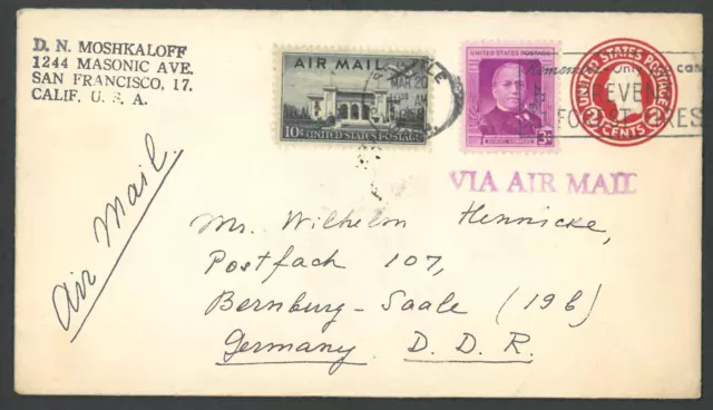 Luftpost gel. 1952 USA - DDR, AIr Mail, U.S.Postage D262