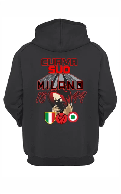 Felpa  invernale Unisex nera con cappuccio,marsupio e stampa: Curva SUD1899