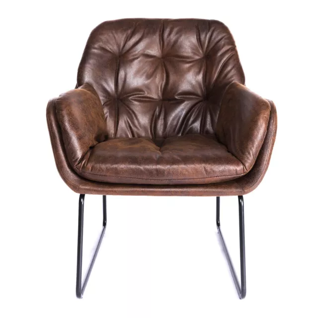 Distressed Tan Leather Armchair Retro Accent Sofa Chair For Club Cafe Dining