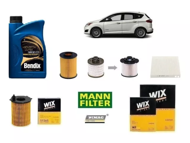 Kit de Filtres Entretien Ford C-Max II 1.5 TDCI 95 120 HP +5 Litres Huile 5w30