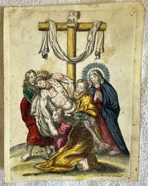 Santino Michiel Bunel Deposizione Gesu Cristo 1600 Colorata A Mano