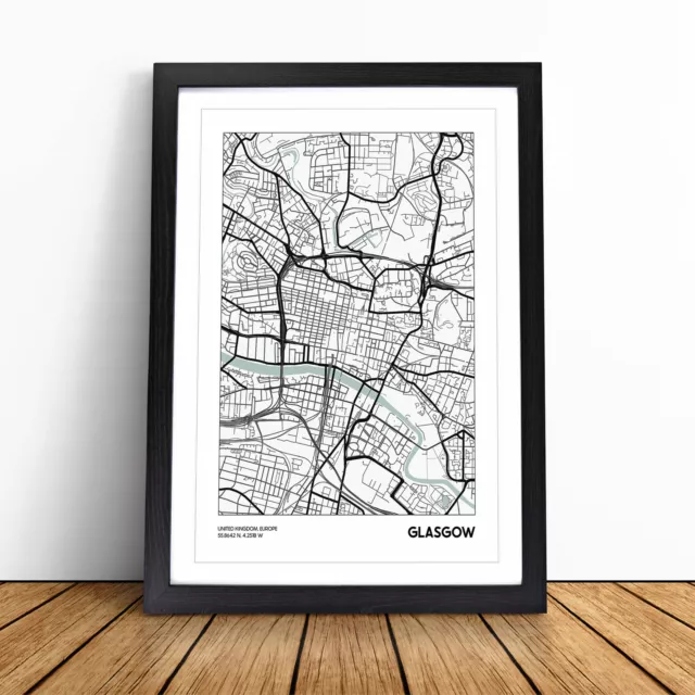 Map Glasgow Uk Wall Art Print Framed Canvas Picture Poster Decor Living Room