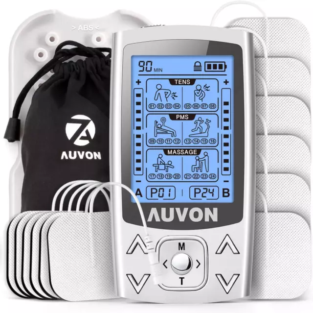 AUVON Rechargeable TENS Unit Muscle Stimulator, 24 Modes 4th Gen TENS  Machine with 8pcs 2x2 Premium Electrode Pads for Pain Relief