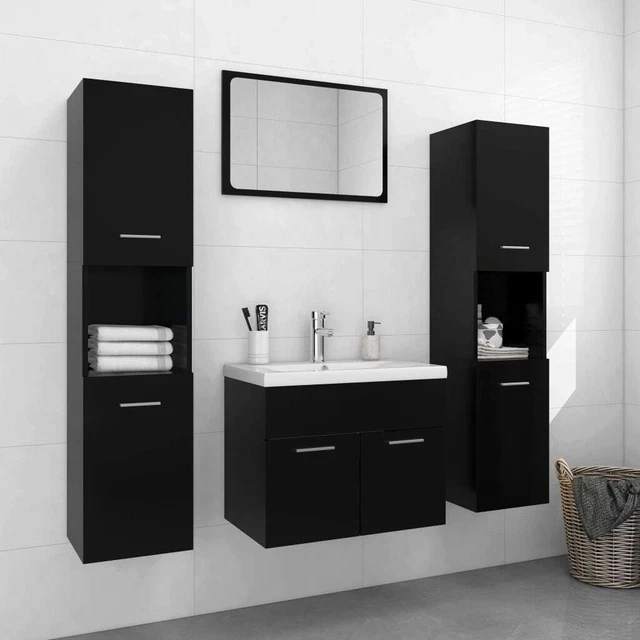 BATHROOM FURNITURE SET Black Engineered Wood £350.25 PicClick UK