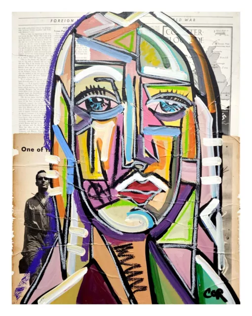 Corbellic Cubism 16X20 Tribal Mask Woman Vintage Unique Art Large Signed Canvas