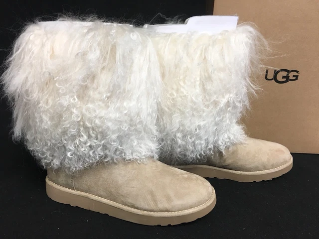 UGG Australia Lida RARE Natural LONG MONGOLIAN SHEEPSKIN CUFF BOOTS 2017 1017516