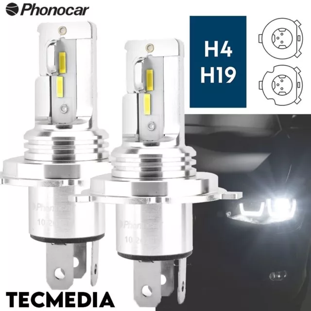 Kit 2 Lampes À Led Phonocar pour voiture H4/H19 -2000Lm -6000K- 25W Bianco Puro