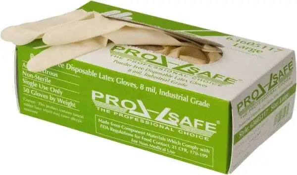 50 Pack PRO-SAFE GL8N-8PFL Disposable Gloves, Size Large, 8 mil, Latex