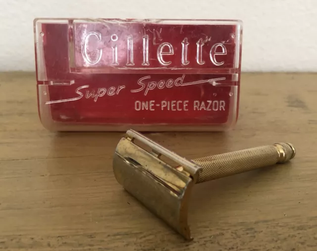 Vintage Gillette Super Shaver Razor Gold Toned And Case