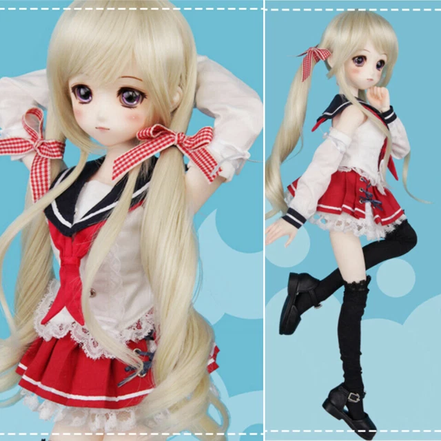 Full Set Cartoon Girl 1/4 BJD Doll SD Toy Jointed Body Face Makeup Free Eyes Wig