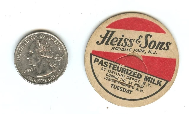 Heiss & Sons Dairy . Rochelle Park New Jersey . At Oxford Depot NY . Milk Cap