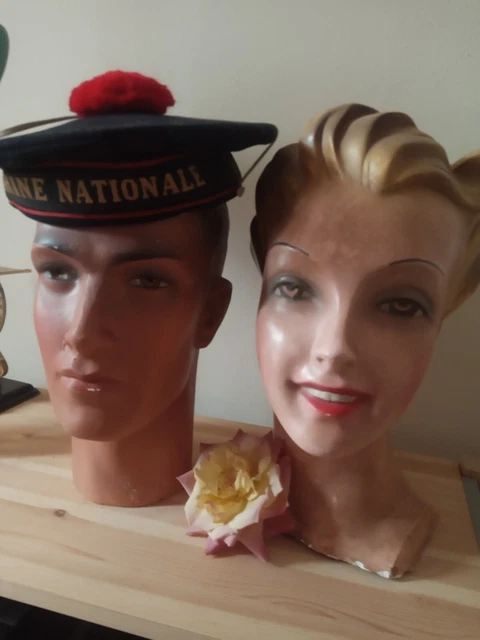Couple 2 Têtes Plâtre Mannequin Vitrine Siegel ? Marin