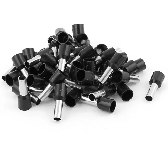 50 Pcs 10mm2 Crimp Wire End Terminal Insulated Bootlace Ferrule Connector Black