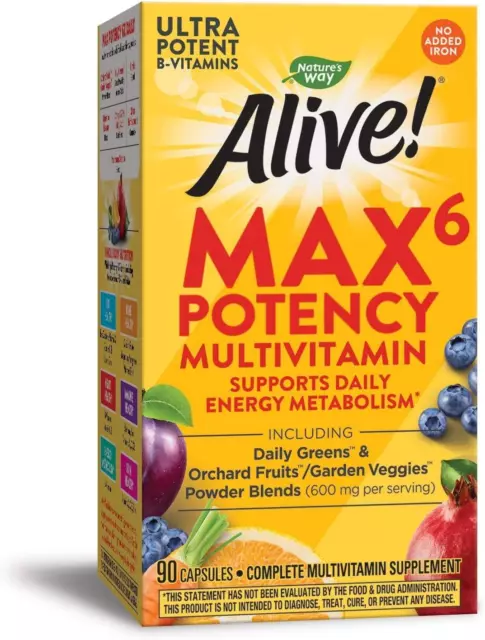 Nature's Way Alive! Max6 Multivitamin 90 Capsules, All in One Overall Health