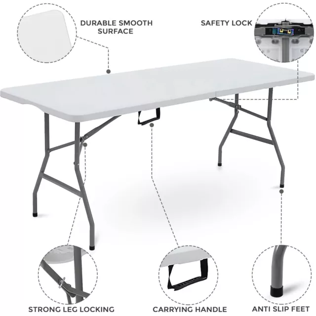 6ft Folding Table Trestle Camping Party Picnic BBQ Stall Garden Indoor Outdoor 3