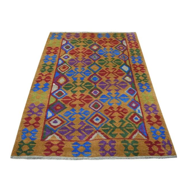 4'x6' Tribal Design Hand Knotted Wool Colorful Afghan Village Rug R53158