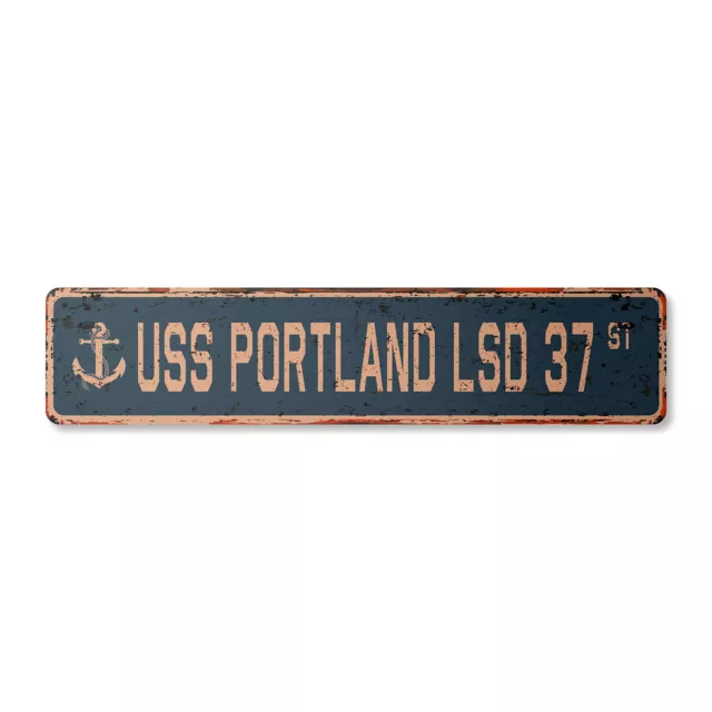 USS PORTLAND LSD 37 Vintage Street Sign us navy ship veteran sailor rustic gift