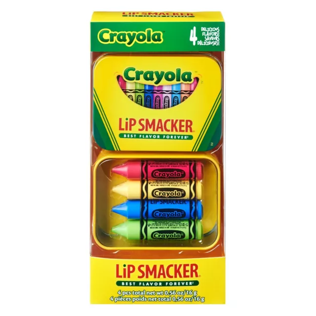 Crayola Lip Smacker 4 Pk Lip Balm Set With Collectible Reusable Tin NEW/SEALED