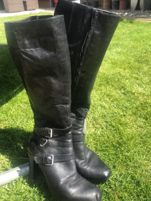 Nine West Black Leather boots size 5. Just Under Knee Height. Originally £120