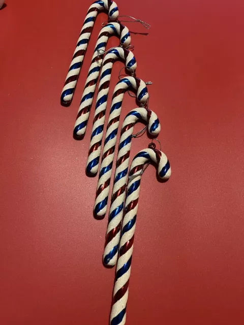 Mercury Glass Patriotic Candy Cane Christmas Ornaments