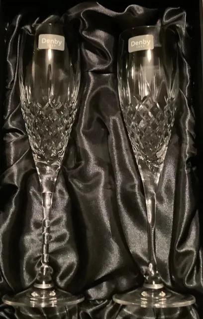 Denby Venice Leadless Clear Crystal Champagne or flutes/glasses New & Beautiful