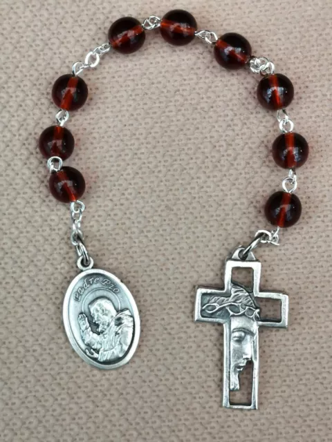 Chaplet of St Padre Pio, with polished round glass beads 