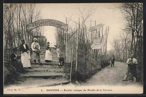 CPA Sannois, Escalier rustique du Moulin de la Terrasse