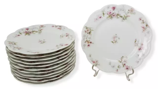 VTG Haviland & Co. Limoges R.H. Bergeman Pink Gray Floral Set of 12 Salad Plates
