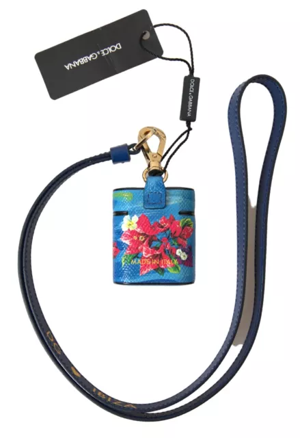 DOLCE & GABBANA Airpods Case Blue Floral Dauphine Leather Logo Printed 480usd 3