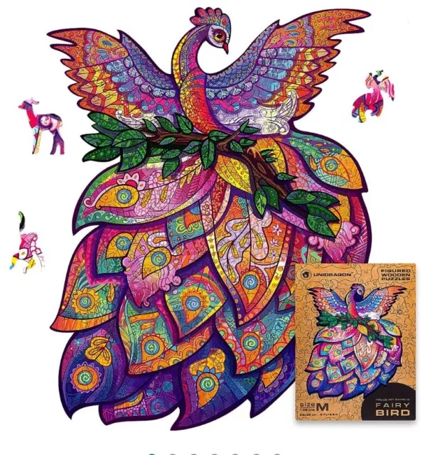 UNIDRAGON Fairy Bird Wooden Jigsaw Puzzle Medium 9.7 x 12.6 in. 198 Pieces