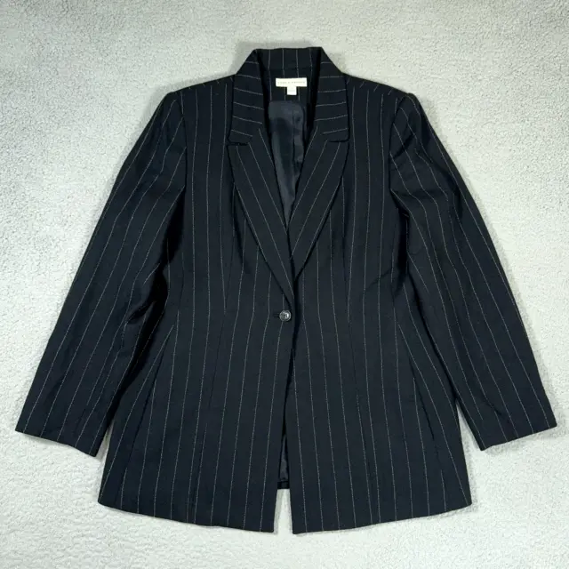 Lord & Taylor Blazer Womens 14 Black Silver pinstripe 100% Pure New Wool Jacket