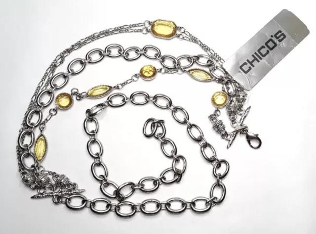 Chico's Silver Belt Chain Yellow Gems Beautiful Size Medium Large NEW