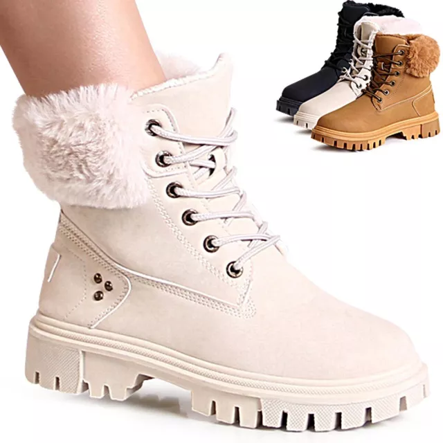 Femmes Hiver Bottines Plateforme Travailleur Bottes Schnürbooties Fausse