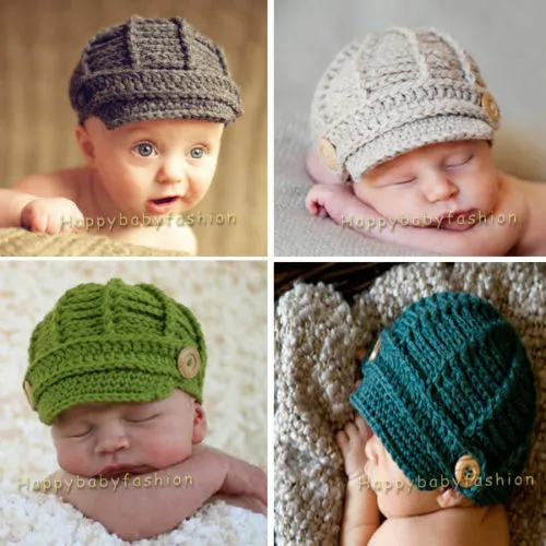 Baby Boys Crochet Beanie Cap Hat 0-3, 3-6 months Photography Props Cotton Yarn