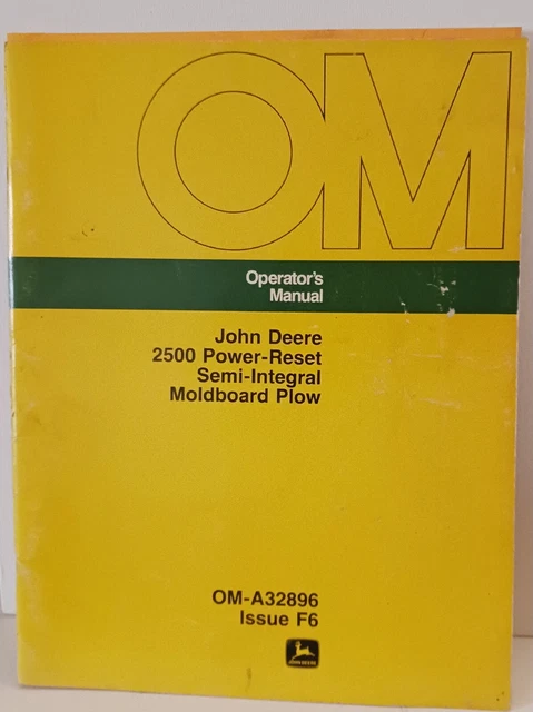 Vintage John Deere Operator's Manual 2500 Power Reset Mold Board Plow