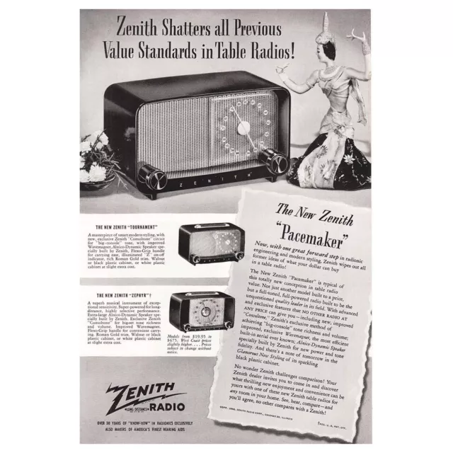 1948 Zenith Pacemaker Radio: One Great Forward Step Vintage Print Ad