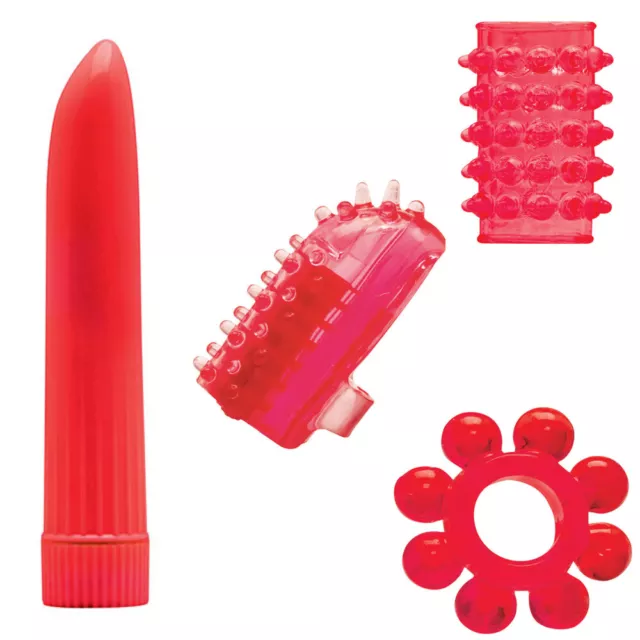 Lote Artículos Eróticos: Vibrador Finger + Anilla+ Funda + Dedil Rojo Envío 24 H