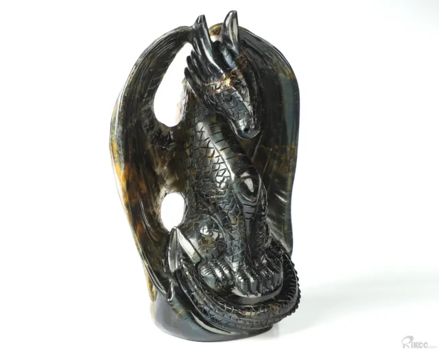 Gemstone 5.1" Blue & Gold Tiger's Eye Hand Carved Crystal Dragon Sculpture