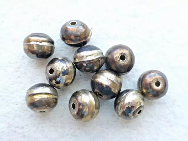 Antique  10   Pcs  Sterling Silver  Round   Hollow   Trade Beads