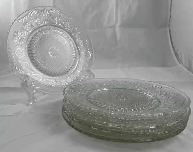 Set Of 5 Vintage Anchor Hocking Wexford  Clear Pressed  Glass 8”  Salad Plates