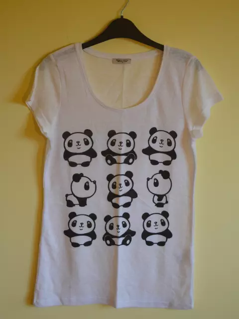 Brave Soul women's white panda t-shirt - Small - top cute graphic blouse TK Maxx