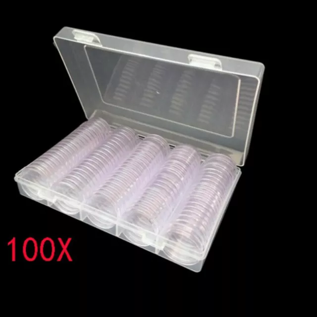 100 pièces Capsules pour pièces de monnaie 27mmpour 2 euro Stockage avec boîte